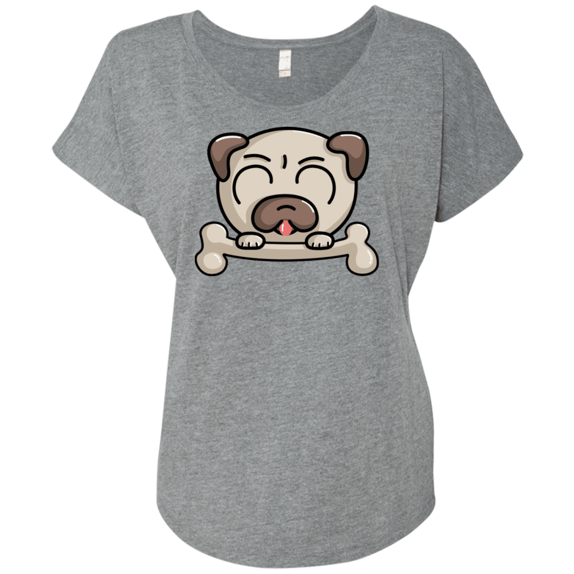 T-Shirts Premium Heather / X-Small Cute Pug and Bone Triblend Dolman Sleeve
