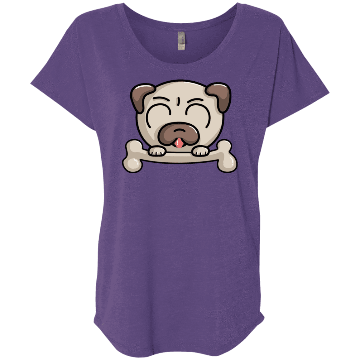 T-Shirts Purple Rush / X-Small Cute Pug and Bone Triblend Dolman Sleeve