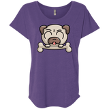 T-Shirts Purple Rush / X-Small Cute Pug and Bone Triblend Dolman Sleeve