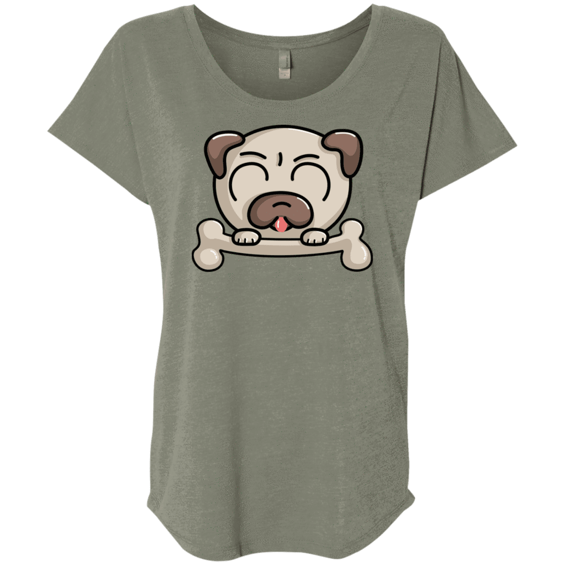 T-Shirts Venetian Grey / X-Small Cute Pug and Bone Triblend Dolman Sleeve