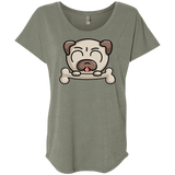 T-Shirts Venetian Grey / X-Small Cute Pug and Bone Triblend Dolman Sleeve