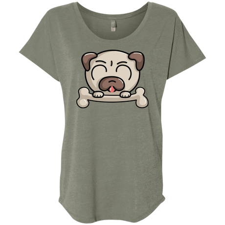 T-Shirts Venetian Grey / X-Small Cute Pug and Bone Triblend Dolman Sleeve