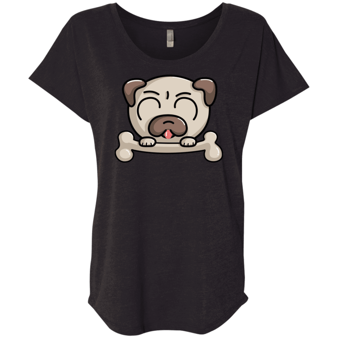 T-Shirts Vintage Black / X-Small Cute Pug and Bone Triblend Dolman Sleeve