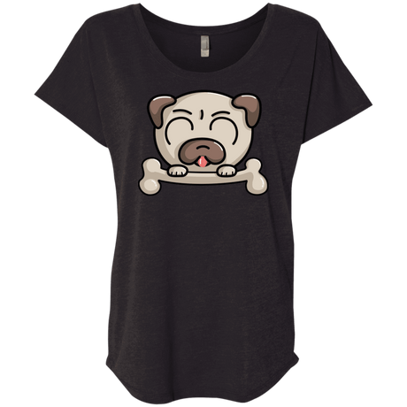 T-Shirts Vintage Black / X-Small Cute Pug and Bone Triblend Dolman Sleeve