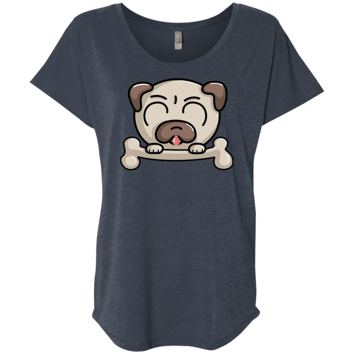 T-Shirts Vintage Navy / X-Small Cute Pug and Bone Triblend Dolman Sleeve