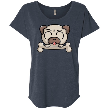 T-Shirts Vintage Navy / X-Small Cute Pug and Bone Triblend Dolman Sleeve