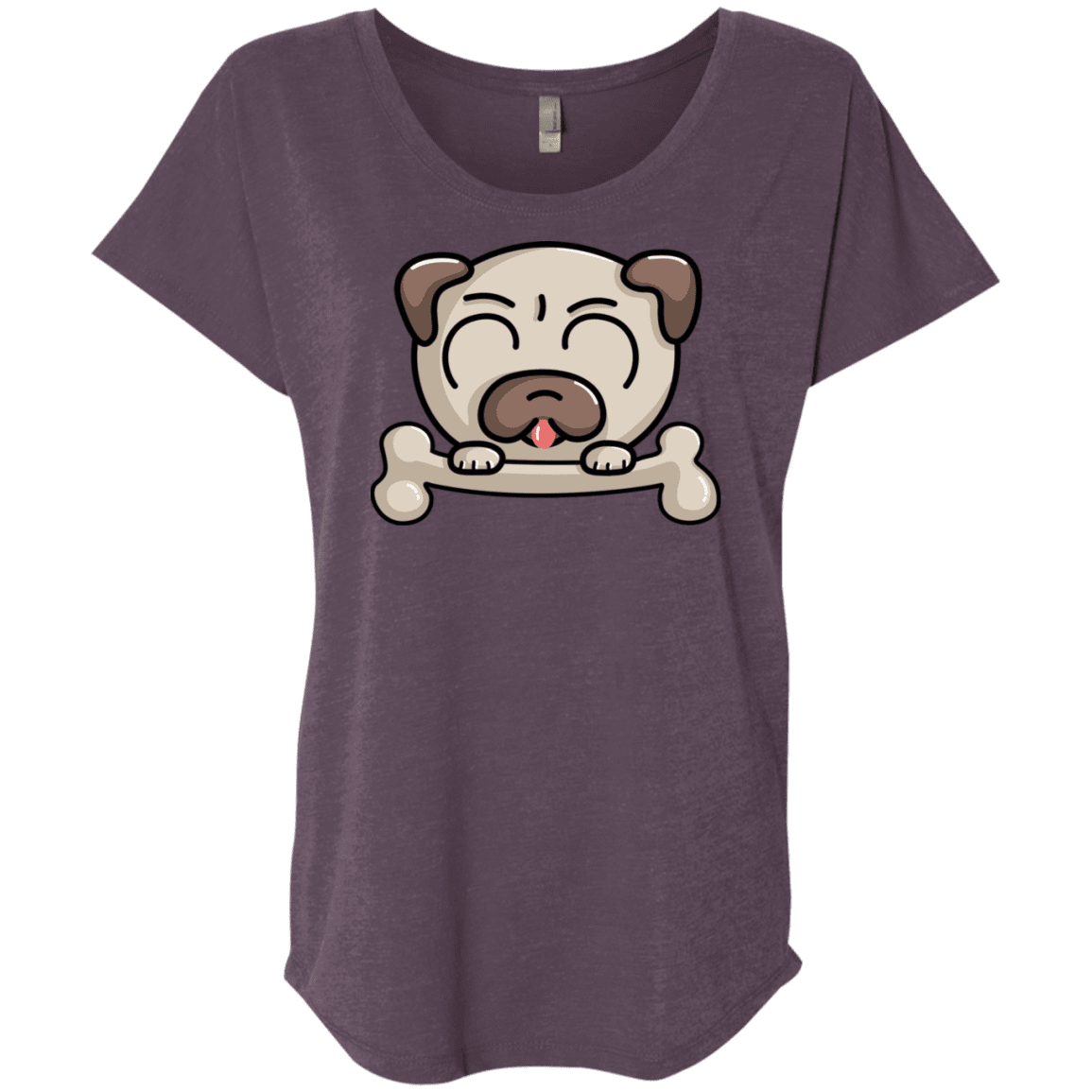 T-Shirts Vintage Purple / X-Small Cute Pug and Bone Triblend Dolman Sleeve