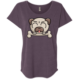T-Shirts Vintage Purple / X-Small Cute Pug and Bone Triblend Dolman Sleeve