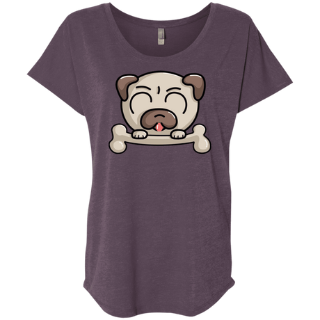 T-Shirts Vintage Purple / X-Small Cute Pug and Bone Triblend Dolman Sleeve
