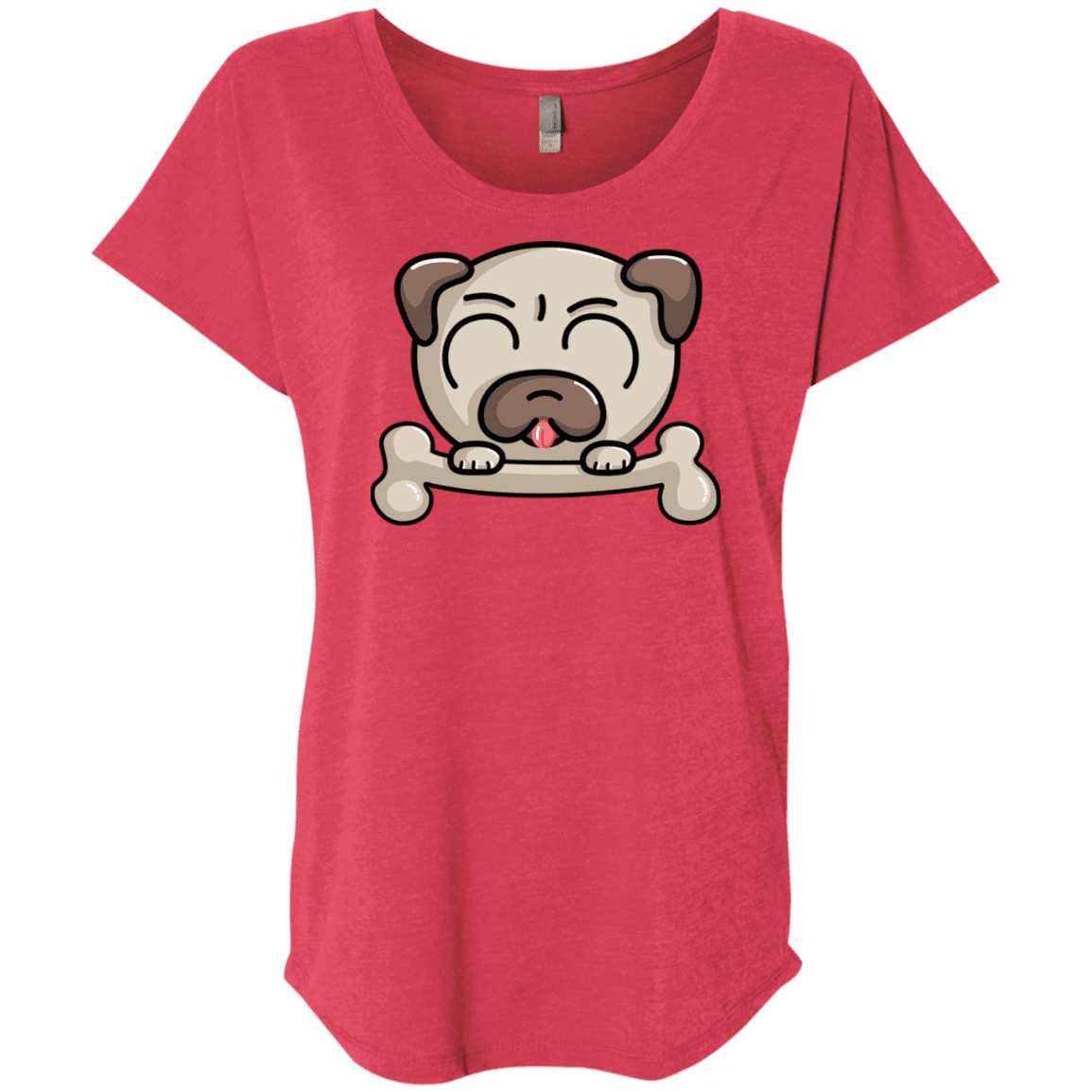 T-Shirts Vintage Red / X-Small Cute Pug and Bone Triblend Dolman Sleeve