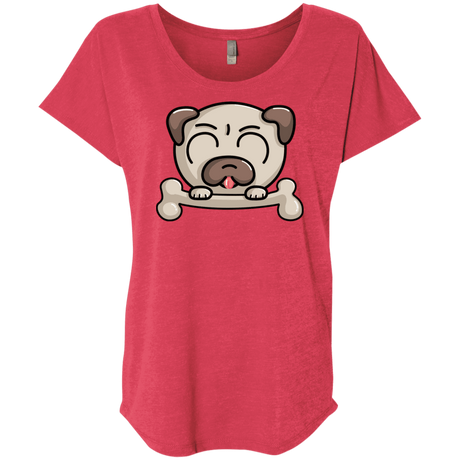 T-Shirts Vintage Red / X-Small Cute Pug and Bone Triblend Dolman Sleeve