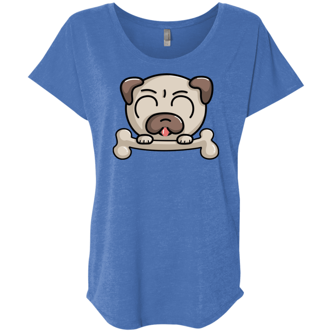 T-Shirts Vintage Royal / X-Small Cute Pug and Bone Triblend Dolman Sleeve