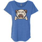 T-Shirts Vintage Royal / X-Small Cute Pug and Bone Triblend Dolman Sleeve
