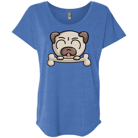 T-Shirts Vintage Royal / X-Small Cute Pug and Bone Triblend Dolman Sleeve