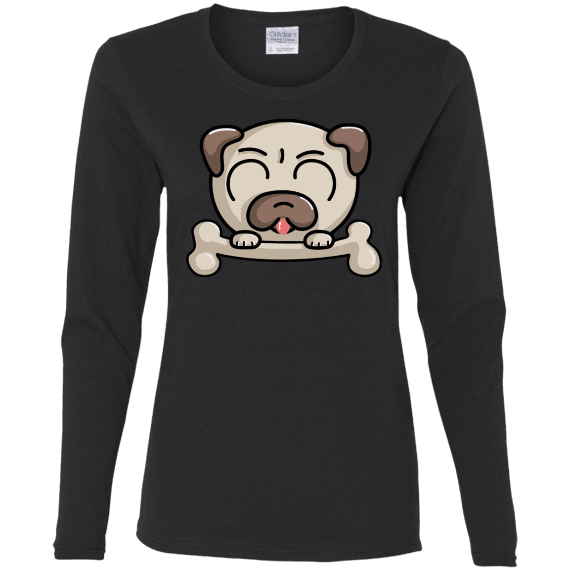 T-Shirts Black / S Cute Pug and Bone Women's Long Sleeve T-Shirt