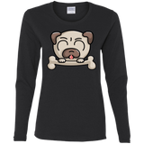 T-Shirts Black / S Cute Pug and Bone Women's Long Sleeve T-Shirt