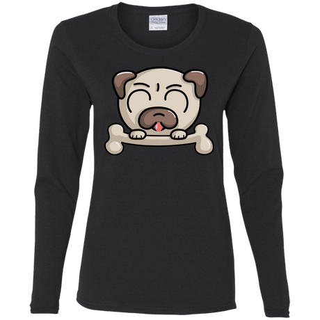 T-Shirts Black / S Cute Pug and Bone Women's Long Sleeve T-Shirt