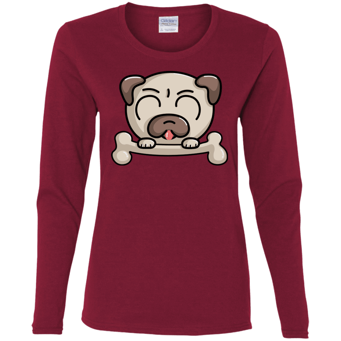 T-Shirts Cardinal / S Cute Pug and Bone Women's Long Sleeve T-Shirt