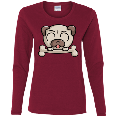 T-Shirts Cardinal / S Cute Pug and Bone Women's Long Sleeve T-Shirt