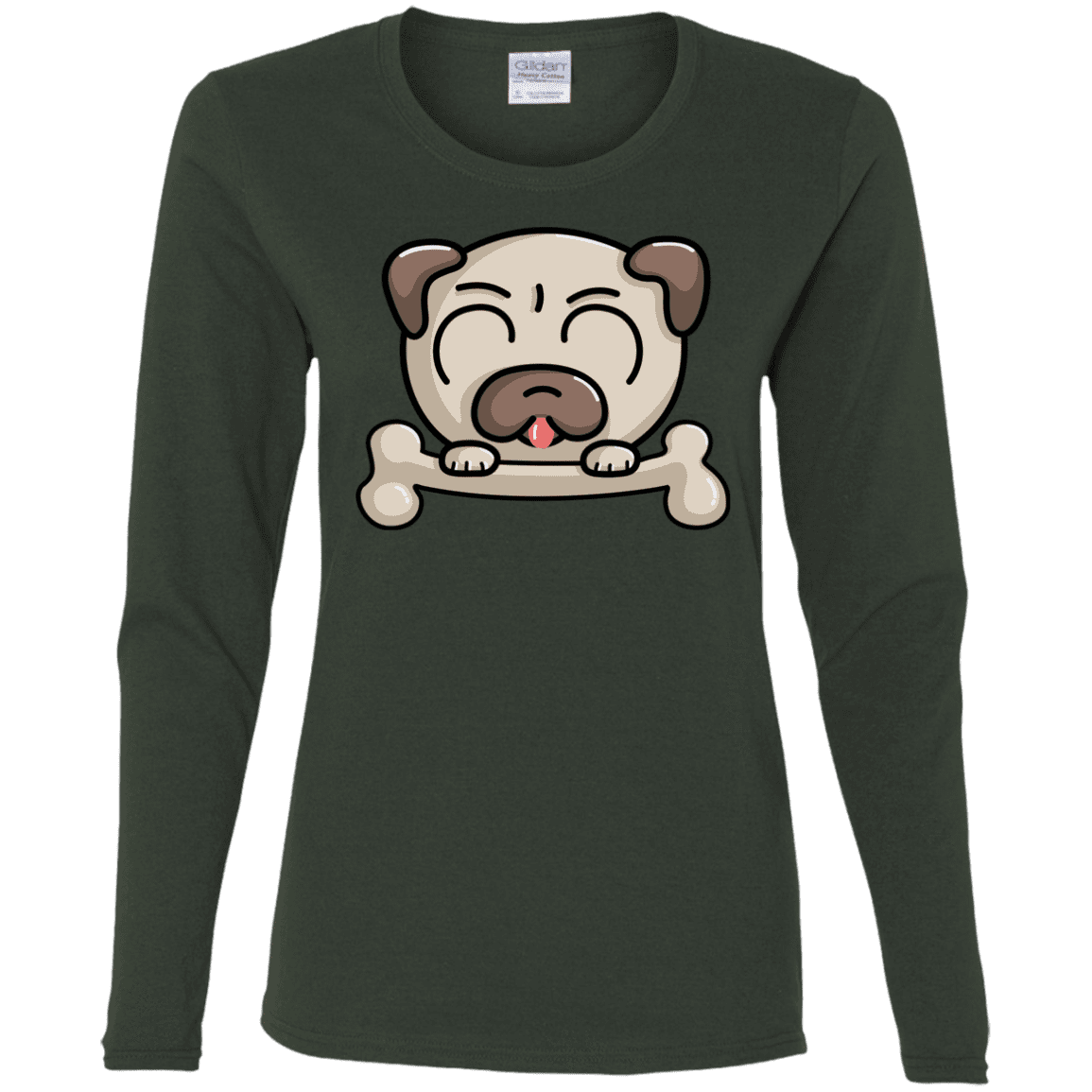 T-Shirts Forest / S Cute Pug and Bone Women's Long Sleeve T-Shirt