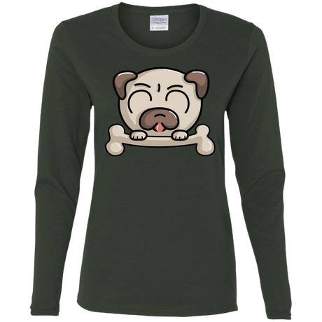 T-Shirts Forest / S Cute Pug and Bone Women's Long Sleeve T-Shirt