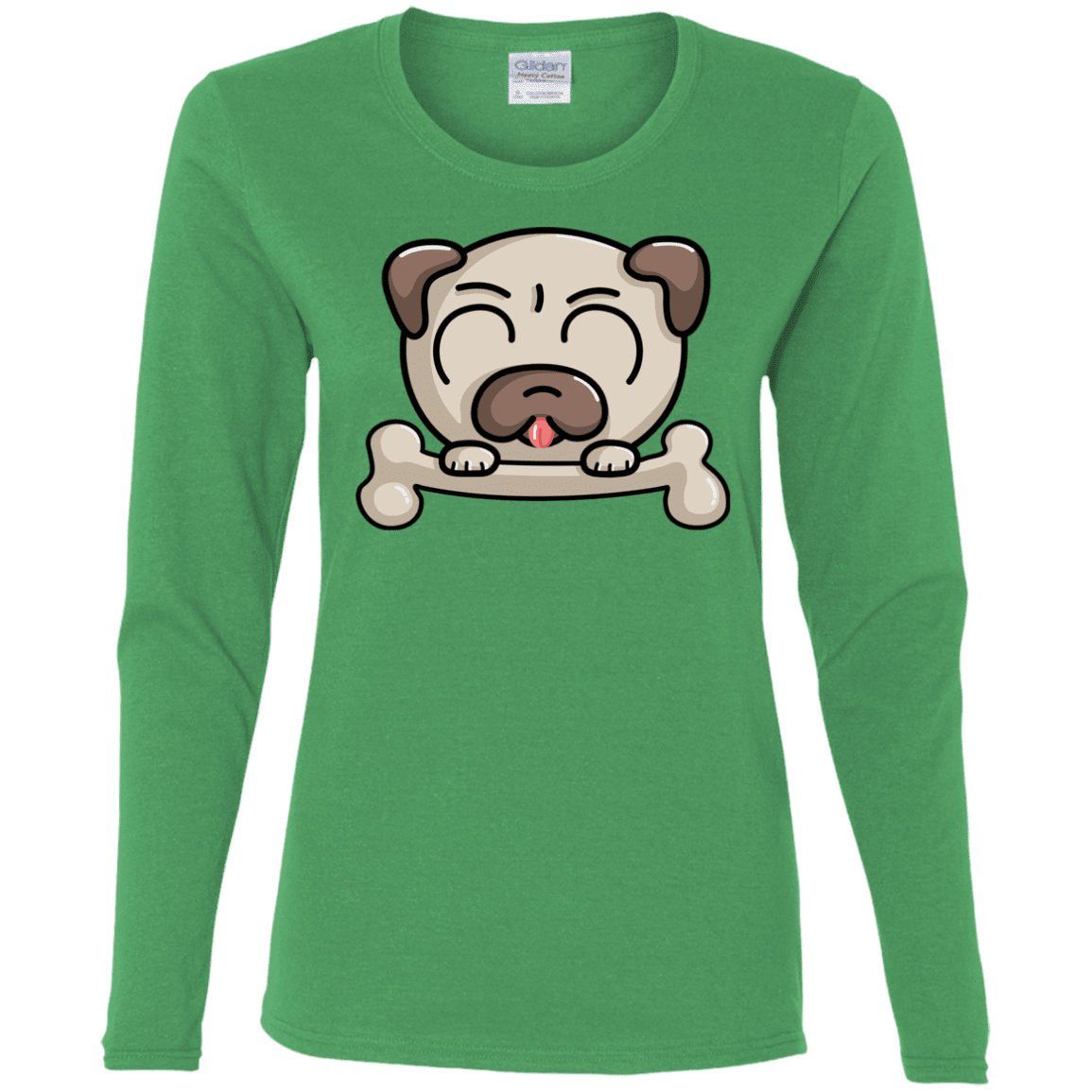 T-Shirts Irish Green / S Cute Pug and Bone Women's Long Sleeve T-Shirt