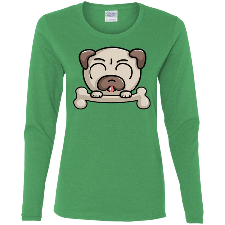 T-Shirts Irish Green / S Cute Pug and Bone Women's Long Sleeve T-Shirt