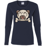 T-Shirts Navy / S Cute Pug and Bone Women's Long Sleeve T-Shirt