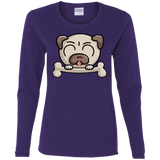 T-Shirts Purple / S Cute Pug and Bone Women's Long Sleeve T-Shirt