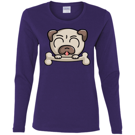 T-Shirts Purple / S Cute Pug and Bone Women's Long Sleeve T-Shirt