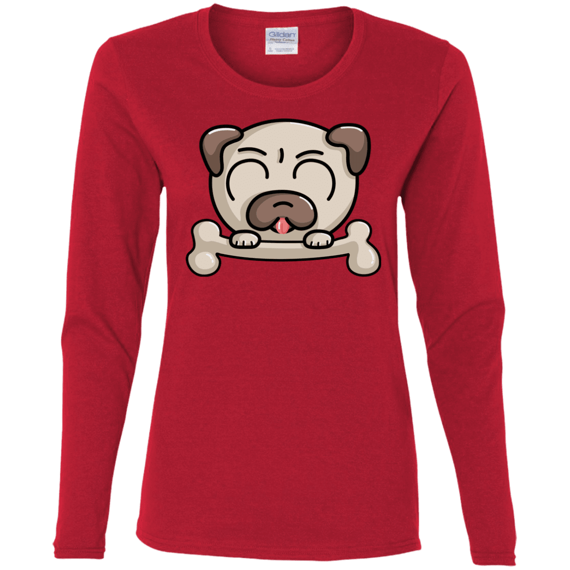 T-Shirts Red / S Cute Pug and Bone Women's Long Sleeve T-Shirt