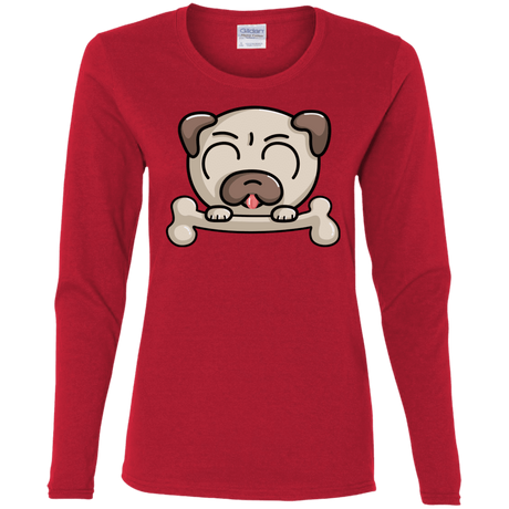 T-Shirts Red / S Cute Pug and Bone Women's Long Sleeve T-Shirt