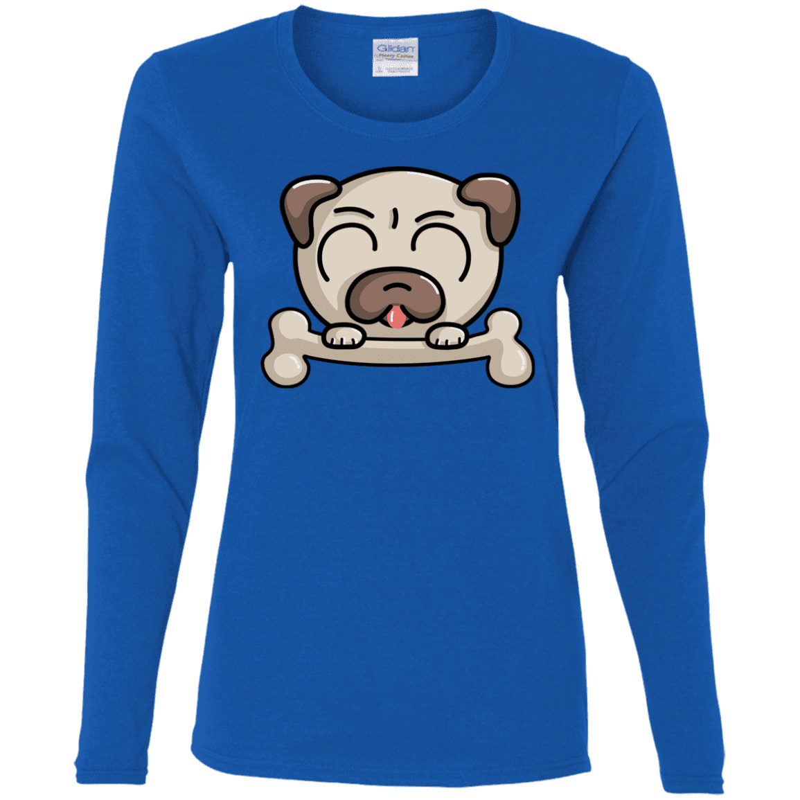 T-Shirts Royal / S Cute Pug and Bone Women's Long Sleeve T-Shirt