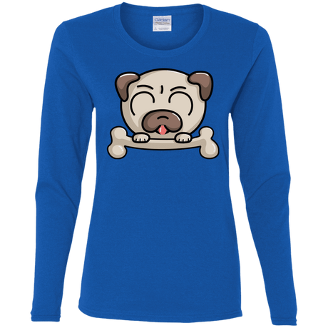 T-Shirts Royal / S Cute Pug and Bone Women's Long Sleeve T-Shirt