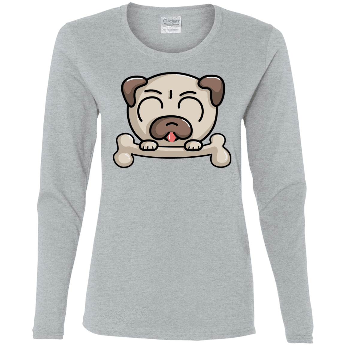 T-Shirts Sport Grey / S Cute Pug and Bone Women's Long Sleeve T-Shirt