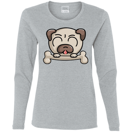 T-Shirts Sport Grey / S Cute Pug and Bone Women's Long Sleeve T-Shirt