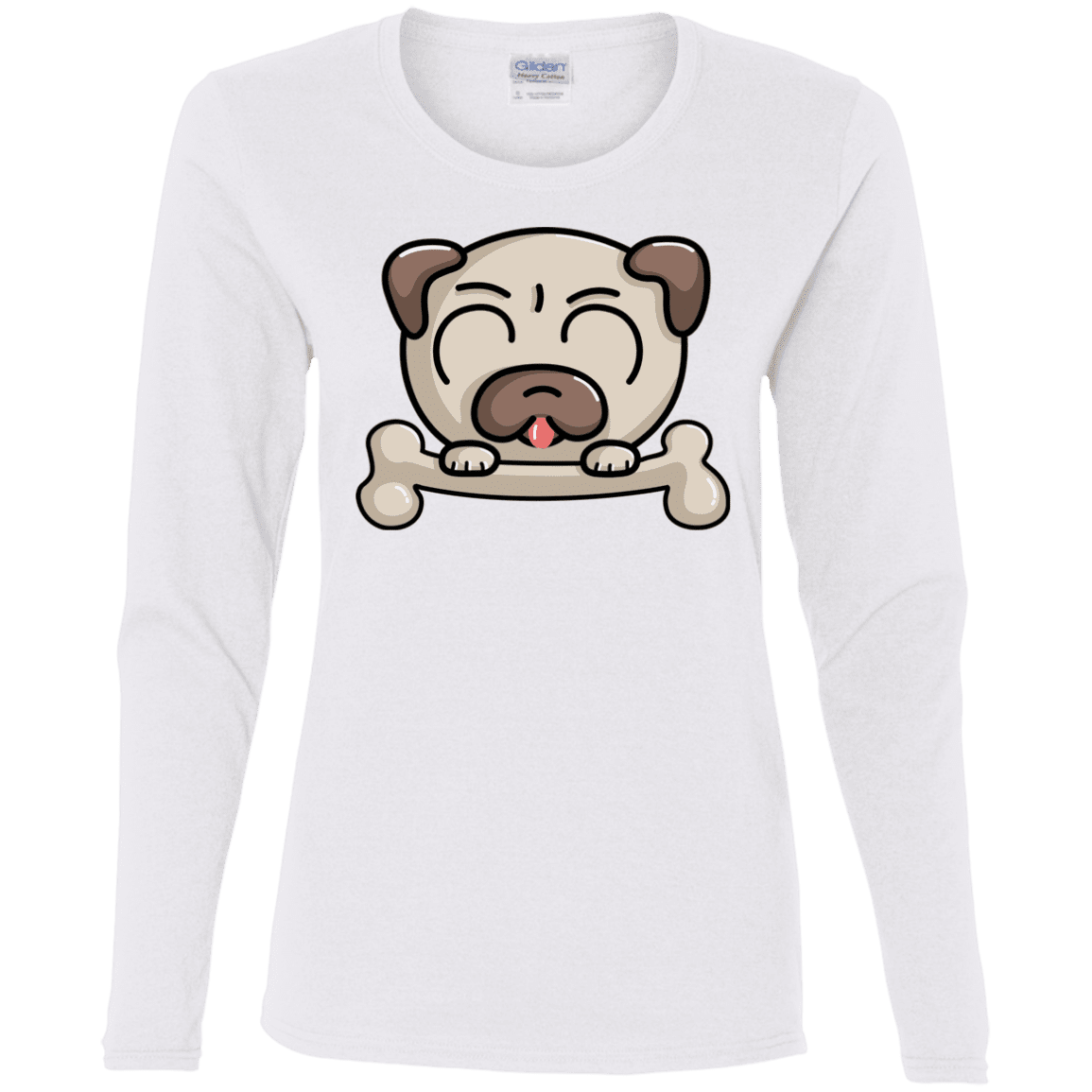 T-Shirts White / S Cute Pug and Bone Women's Long Sleeve T-Shirt