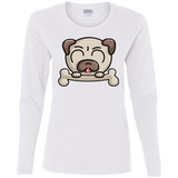 T-Shirts White / S Cute Pug and Bone Women's Long Sleeve T-Shirt