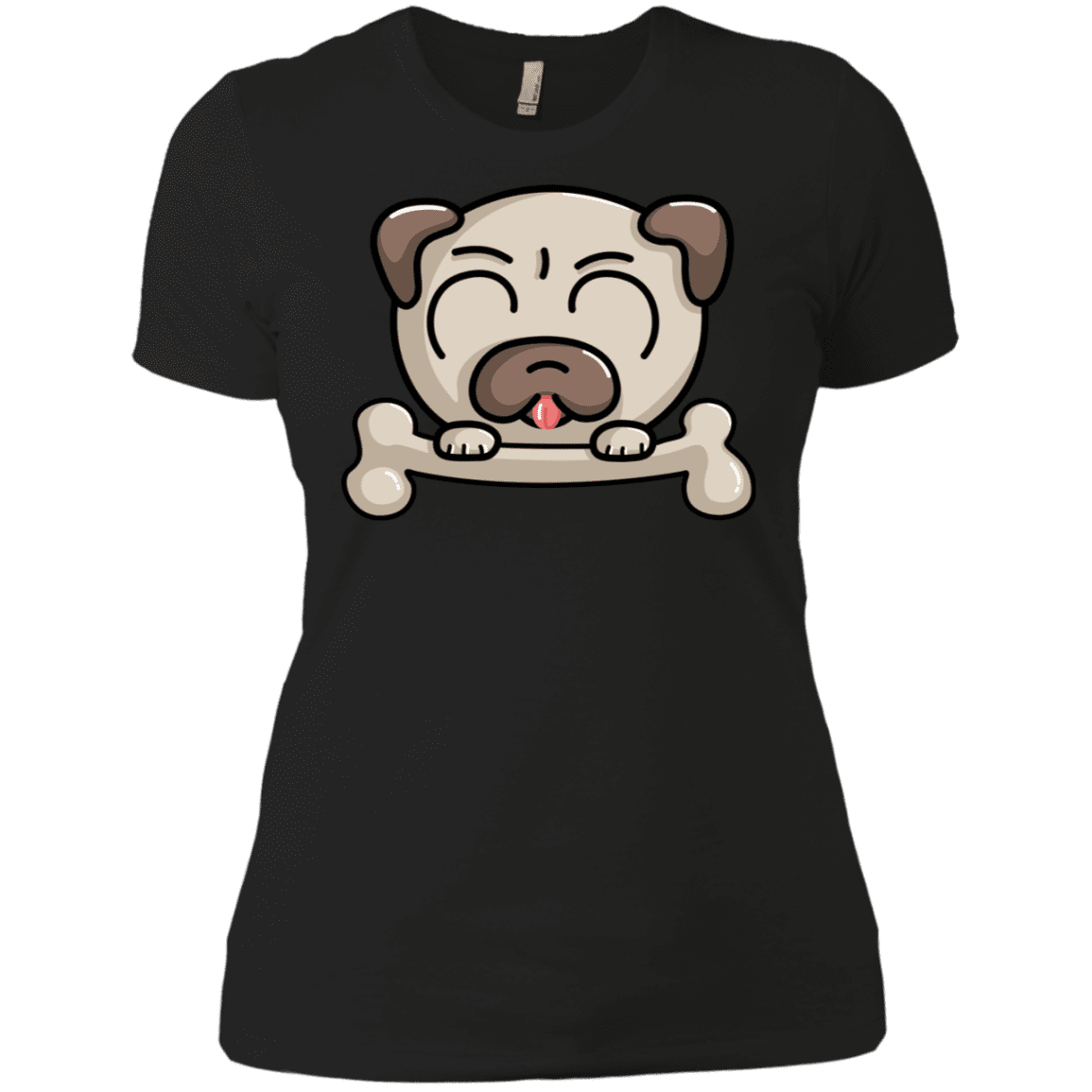 T-Shirts Black / X-Small Cute Pug and Bone Women's Premium T-Shirt