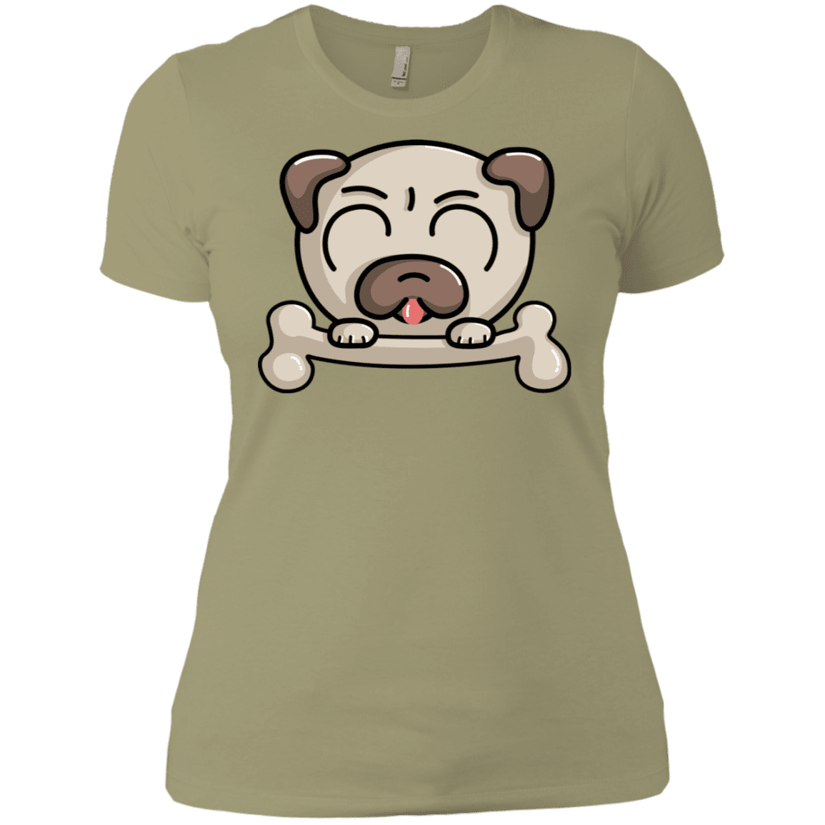 T-Shirts Light Olive / X-Small Cute Pug and Bone Women's Premium T-Shirt