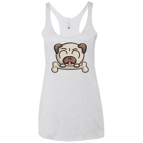 T-Shirts Heather White / X-Small Cute Pug and Bone Women's Triblend Racerback Tank
