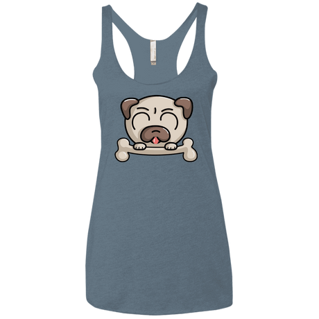 T-Shirts Indigo / X-Small Cute Pug and Bone Women's Triblend Racerback Tank