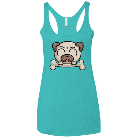 T-Shirts Tahiti Blue / X-Small Cute Pug and Bone Women's Triblend Racerback Tank