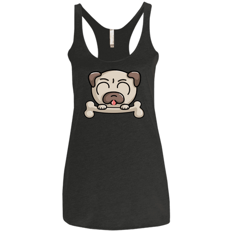 T-Shirts Vintage Black / X-Small Cute Pug and Bone Women's Triblend Racerback Tank