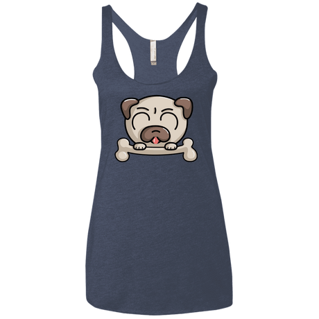 T-Shirts Vintage Navy / X-Small Cute Pug and Bone Women's Triblend Racerback Tank