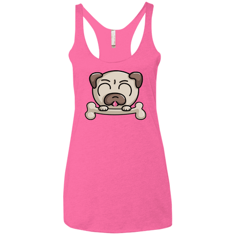 T-Shirts Vintage Pink / X-Small Cute Pug and Bone Women's Triblend Racerback Tank