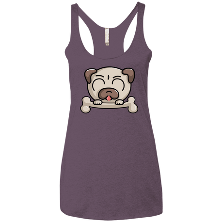 T-Shirts Vintage Purple / X-Small Cute Pug and Bone Women's Triblend Racerback Tank