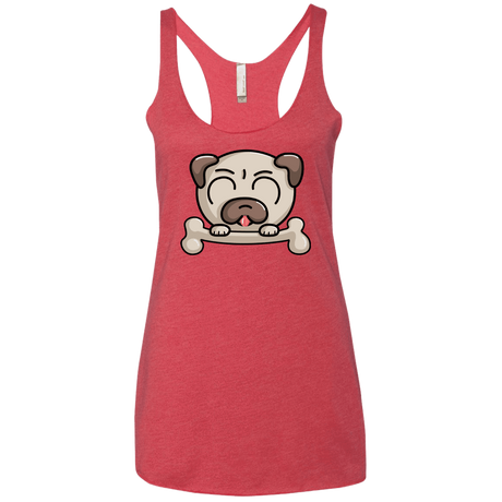 T-Shirts Vintage Red / X-Small Cute Pug and Bone Women's Triblend Racerback Tank