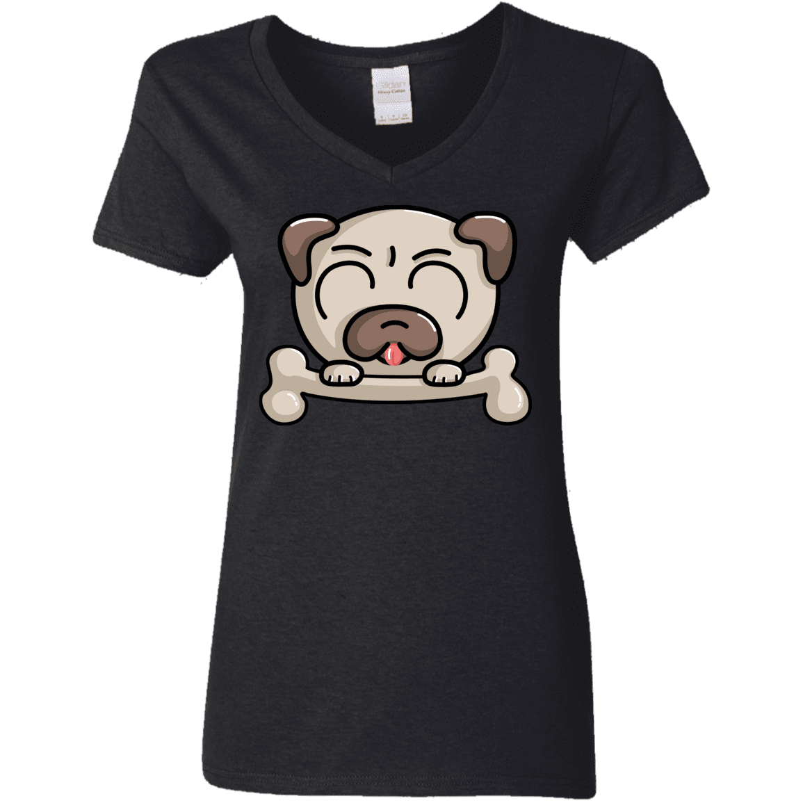 T-Shirts Black / S Cute Pug and Bone Women's V-Neck T-Shirt