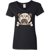 T-Shirts Black / S Cute Pug and Bone Women's V-Neck T-Shirt